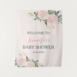 Pink Floral Baby Dusche Empfang Wandteppich