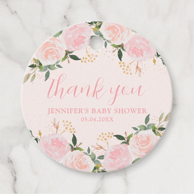 Pink Floral Baby Dusche Geschenkanhänger (Vorderseite)