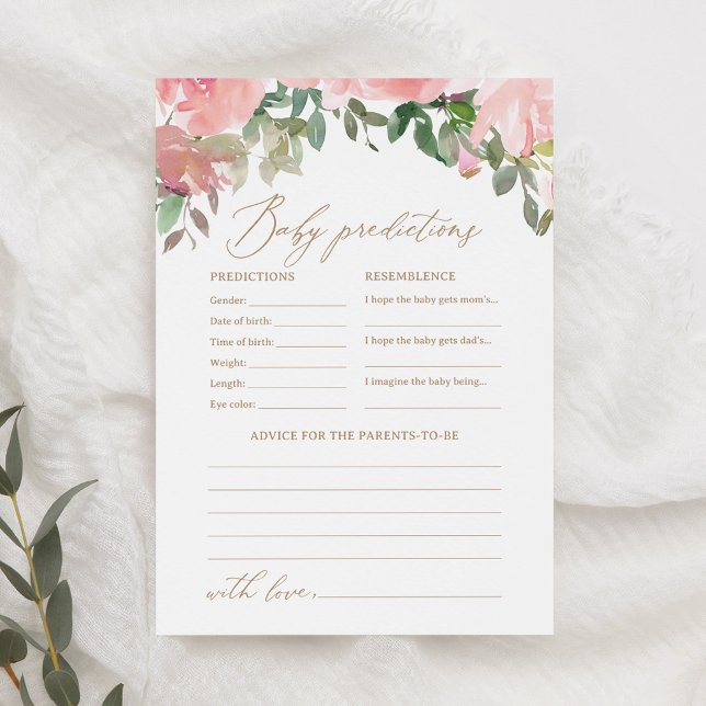 Pink Floral Baby Dusche Vorhersagen und Ratschläge Einladung (Von Creator hochgeladen)