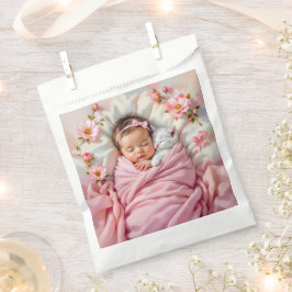 Pink Floral Baby Girl and White Kitten Geschenktütchen