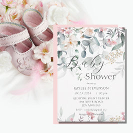 Pink Floral Baby Girl Babydusche Einladung