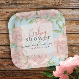 Pink Floral Baby Girl Dusche Botanischer Pinsel Ro Pappteller