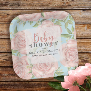 Pink Floral Baby Girl Dusche Botanischer Pinsel Ro Pappteller