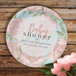 Pink Floral Baby Girl Dusche Botanischer Pinsel Ro Pappteller