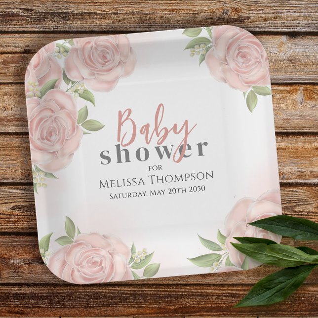 Pink Floral Baby Girl Dusche Botanischer Pinsel Ro Pappteller (Von Creator hochgeladen)