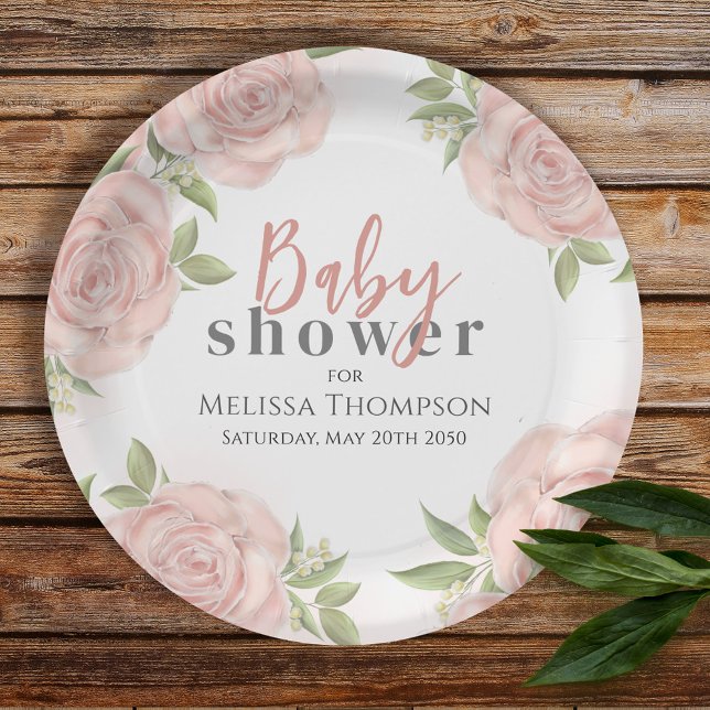 Pink Floral Baby Girl Dusche Pappteller (Von Creator hochgeladen)