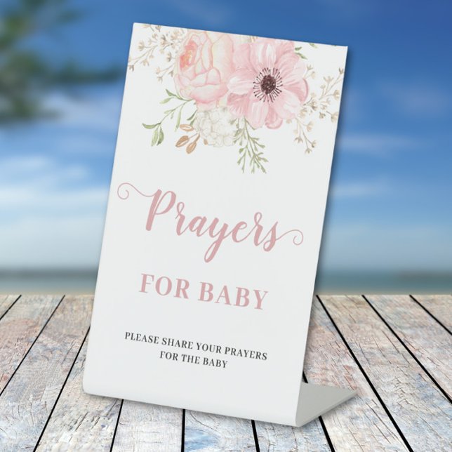 Pink Floral Baby Girl Prayers for Baby Shower Sign Sockelschild (Von Creator hochgeladen)