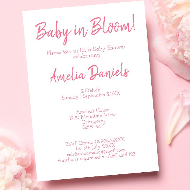 Pink Floral Baby in Bloom Baby Dusche Einladung (Von Creator hochgeladen)