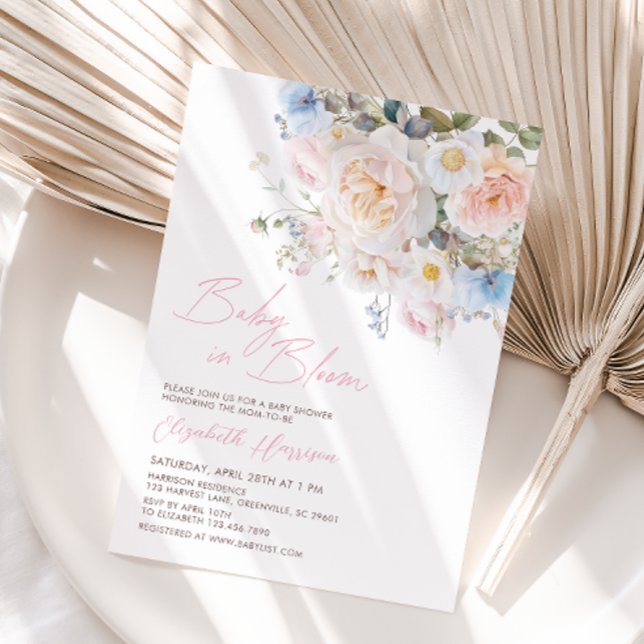 Pink Floral Baby in Bloom Baby Dusche Einladung (Von Creator hochgeladen)