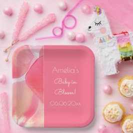 Pink Floral Baby in Bloom Baby Dusche Pappteller