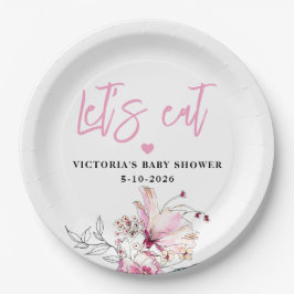 Pink Floral Baby in Bloom Baby Dusche Pappteller