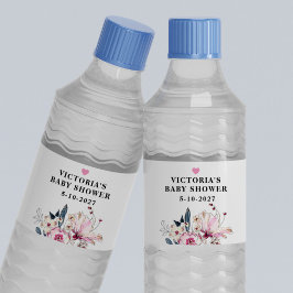 Pink Floral Baby in Bloom Baby Dusche Wasserflaschenetikett