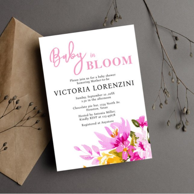 Pink Floral Baby in Bloom Baby Shower Invitation Einladung (Von Creator hochgeladen)