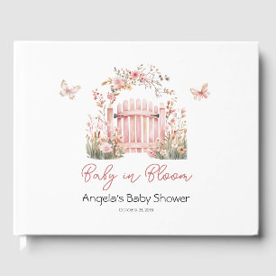 Pink Floral Baby in Bloom Butterfly Babydusche Gästebuch
