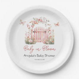 Pink Floral Baby in Bloom Butterfly Babydusche Pappteller