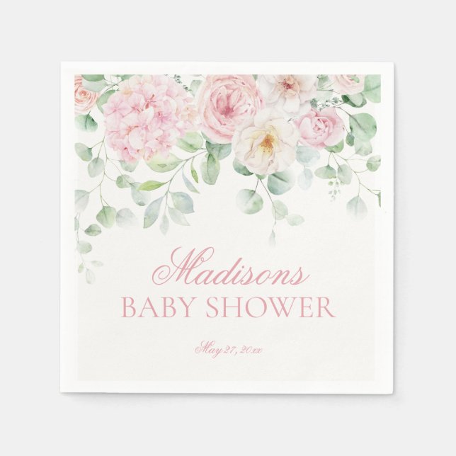 Pink Floral Baby in Bloom Hydrangea Babydusche Serviette (Vorderseite)