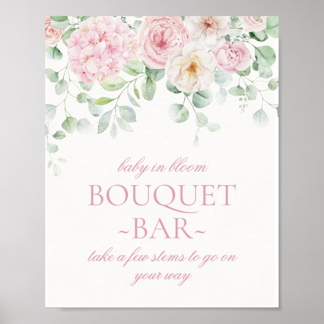 Pink Floral Baby in Bloom Hydrangea Bouquet Bar Poster (Vorne)