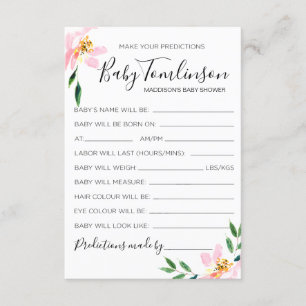 Pink Floral Baby Predictions Baby Shower Game Card Einladung