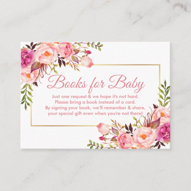 Pink Floral Baby Shooting Books for Baby Card Begleitkarte (Vorderseite)