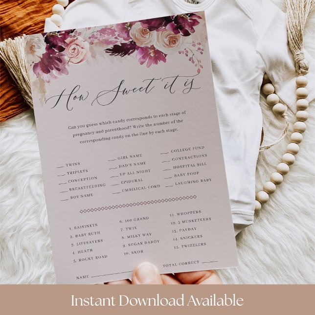 Pink Floral Baby Shower Candy Guessing Game Card Einladung (Von Creator hochgeladen)