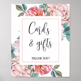 Pink Floral Baby Shower Cards and Gifts sign Poster