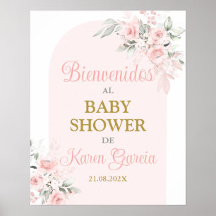 Pink Floral Baby Shower Girl Spanisches Willkommen Poster