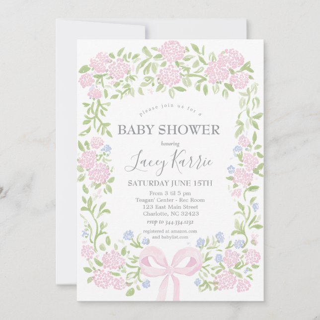 Pink Floral Baby Shower Invitation,  Einladung (Vorderseite)