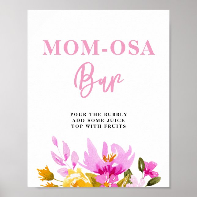 Pink Floral Baby Shower Mom-osa Bar Poster (Vorne)