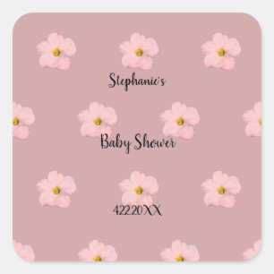 Pink Floral Baby Shower Petunia Muster Künstlerisc Quadratischer Aufkleber