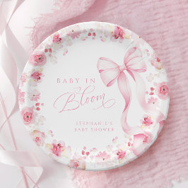 Pink Floral Baby Shower Plates with Bow Pappteller