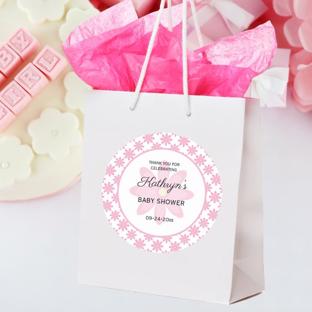 Pink Floral Baby Shower  Runder Aufkleber (Von Creator hochgeladen)