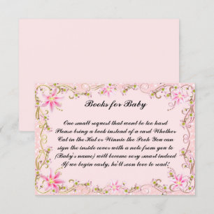 Pink Floral Babydusche Bücher für Babykarte Einladung