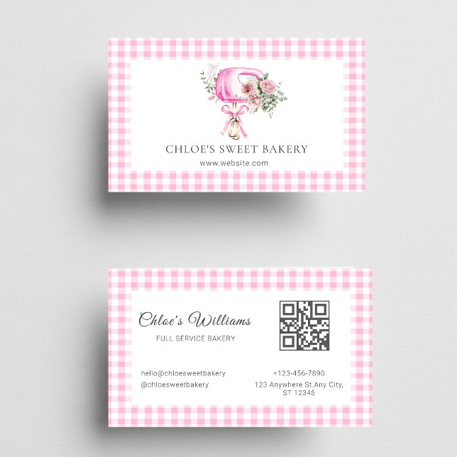 Pink Floral Baking Mixer Business Card Visitenkarte (Von Creator hochgeladen)