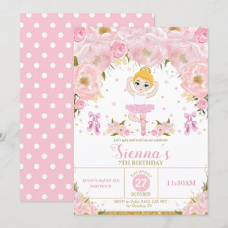Pink Floral Ballerina Birthday Tutu Ballett Tanz Einladung