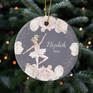Pink Floral Ballerina Blonde Girl Personalisiert Keramik Ornament