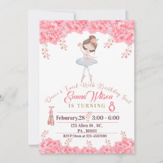 Pink Floral Ballerina Puppe Geburtstag Einladung
