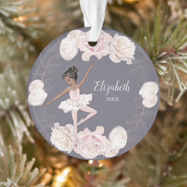Pink Floral Ballerina Schwarzes Haar Girl Personal Ornament
