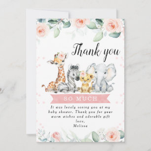Pink Floral Banner Safari Babys Danke Karte