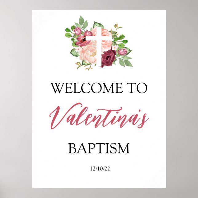  Pink Floral Baptism Welcome Poster (Vorne)
