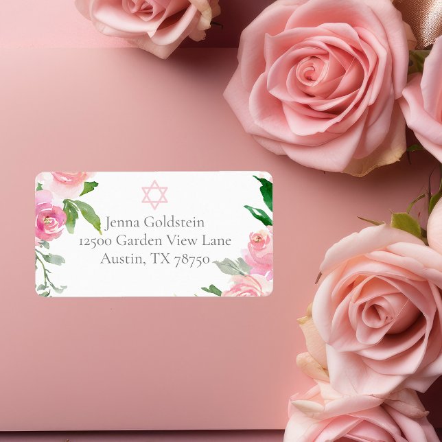 Pink Floral Bat Mitzvah Jewish Return Address Adressaufkleber (Von Creator hochgeladen)