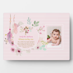 Pink Floral BAUTIZO Taufe Bibel Verse Foto Girl Fotoplatte