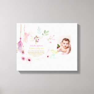 Pink Floral BAUTIZO Taufe Bibel Verse Foto Girl Leinwanddruck