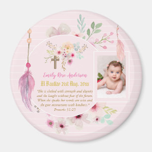 Pink Floral BAUTIZO Taufe Bibel Verse Foto Girl Magnet