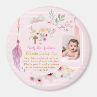 Pink Floral BAUTIZO Taufe Bibel Verse Foto Girl Magnet