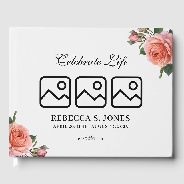 Pink Floral Beerdigung Gästebuch (Vorderseite)