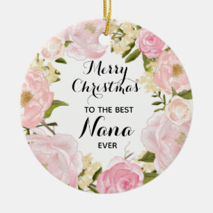 Pink Floral Bestes Grandma je Personalisiert Keramik Ornament