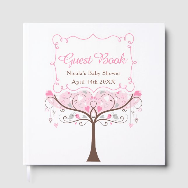 Pink Floral Bird Baby Shower Thank You Gästebuch (Vorderseite)