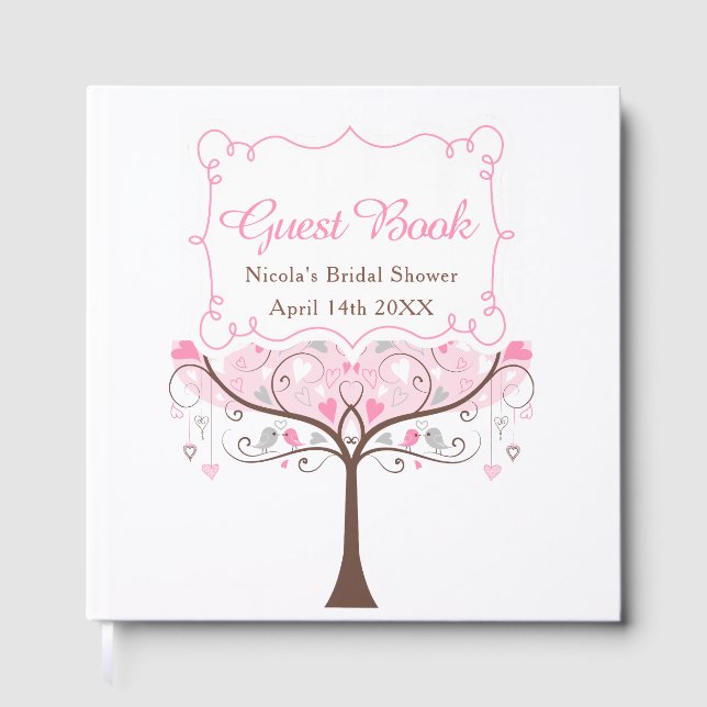 Pink Floral Bird Bridal Shower  Gästebuch (Vorderseite)