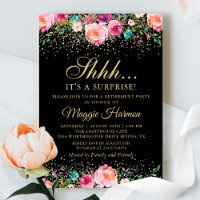 Pink Floral Black Gold Surprise Retirement Party