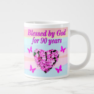 PINK FLORAL BLESSED VON GOTT 90. GEBURTSTAG TASSE